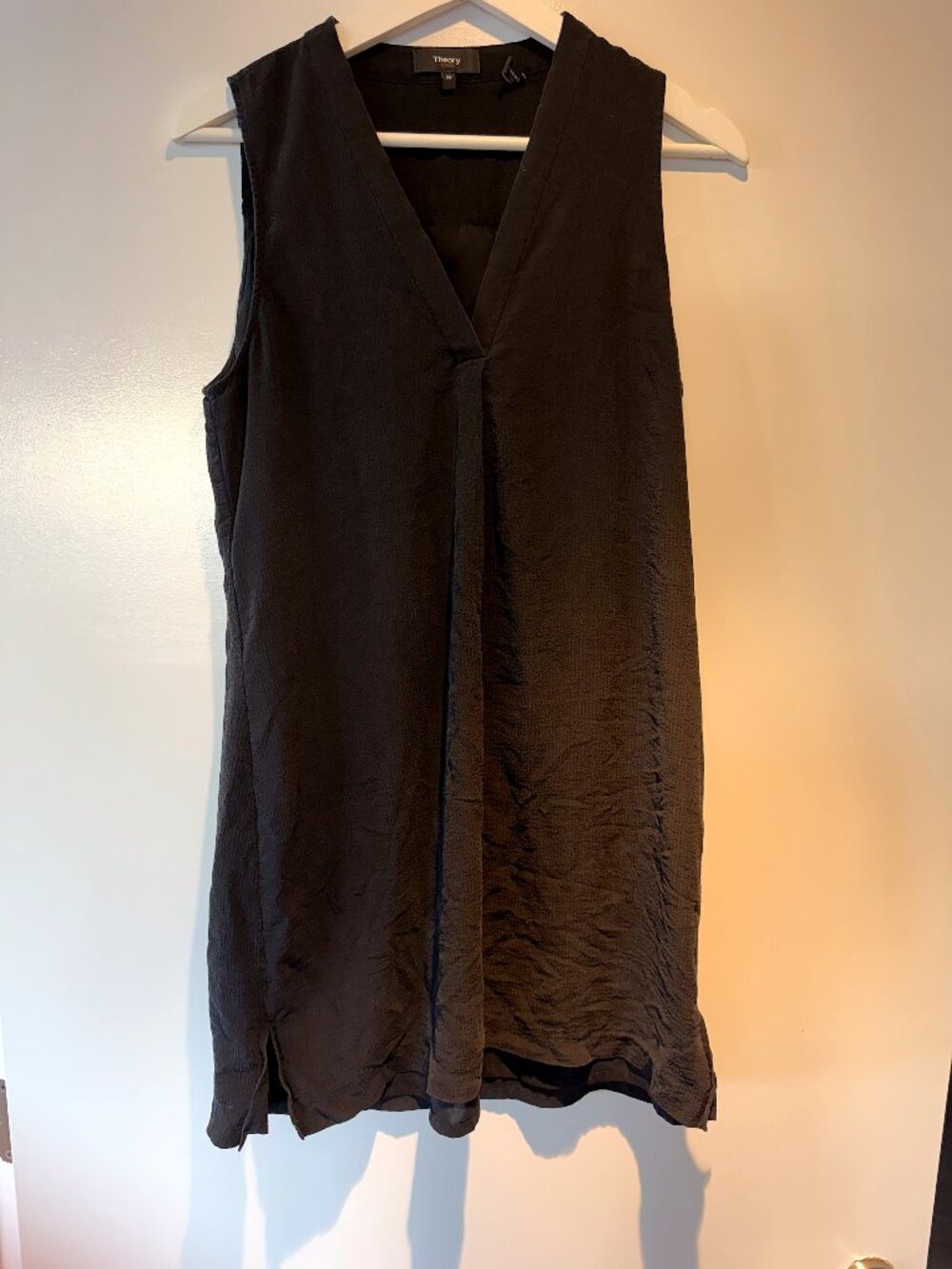 Theory Black Textured Crinkle Sleeveless Shift Dress M